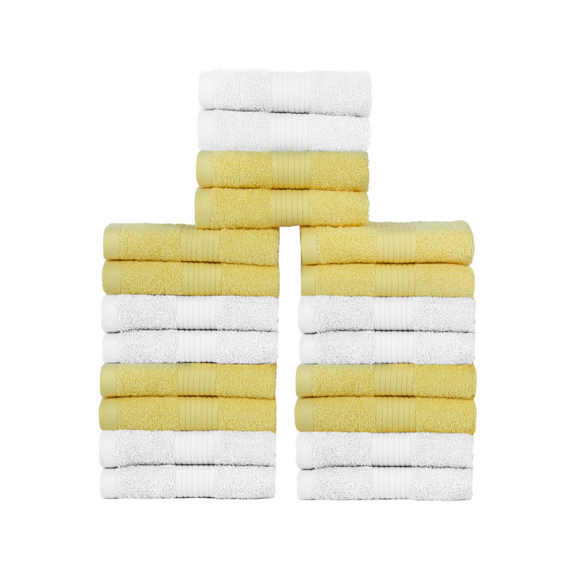 Wash Cloths 100% Cotton 600 GSM Soft Absorbent, Quick Drying, White/Yellow