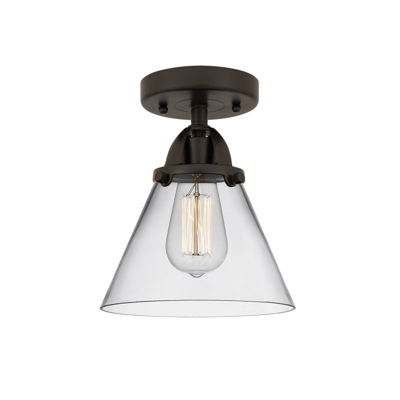 Glass Semi Flush Mount, 9.5" H x 7.75" W x 7.75" D, Clear, Oil Rubbed Bronze