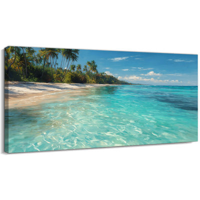  Tropical Beach Canvas Wall Art, Coastal Wall Decor for Living Room and Bedroom, Serene Ocean Artwork, Warm Gallery Wrapped Artwork, Ready to Hang, 12×24 inches