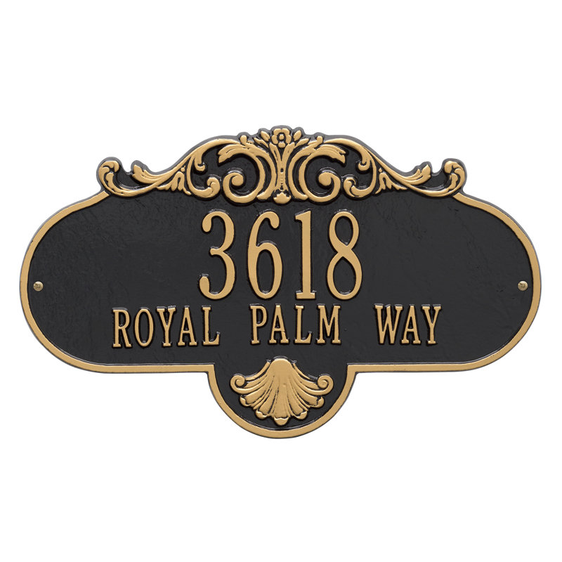 Rochelle 2-Line Wall Address Plaque, Black and Gold, Yes