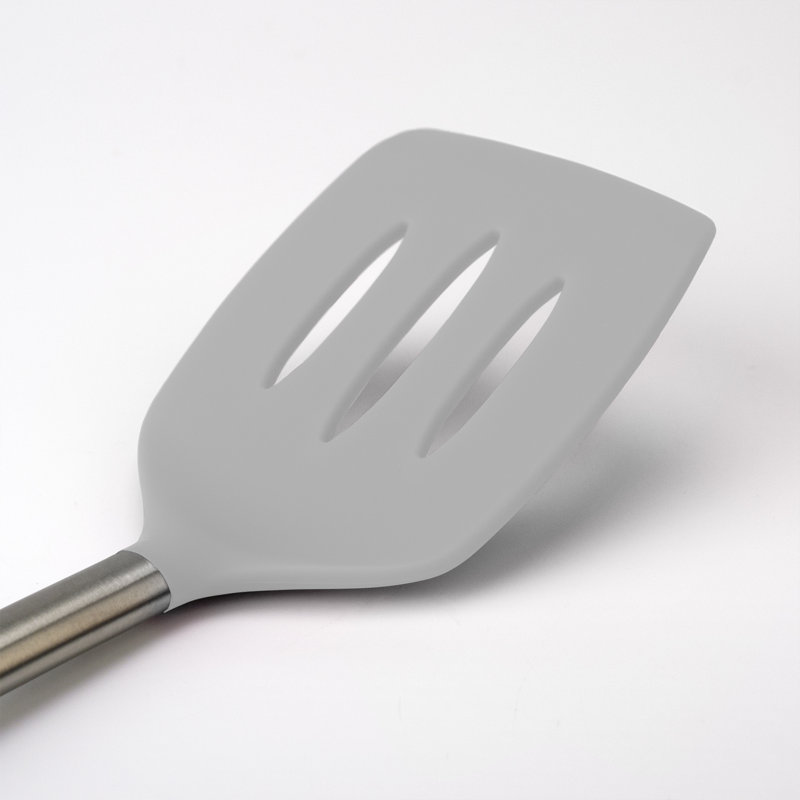 Slotted Turner With Stainless Steel Handle, Oyster Gray