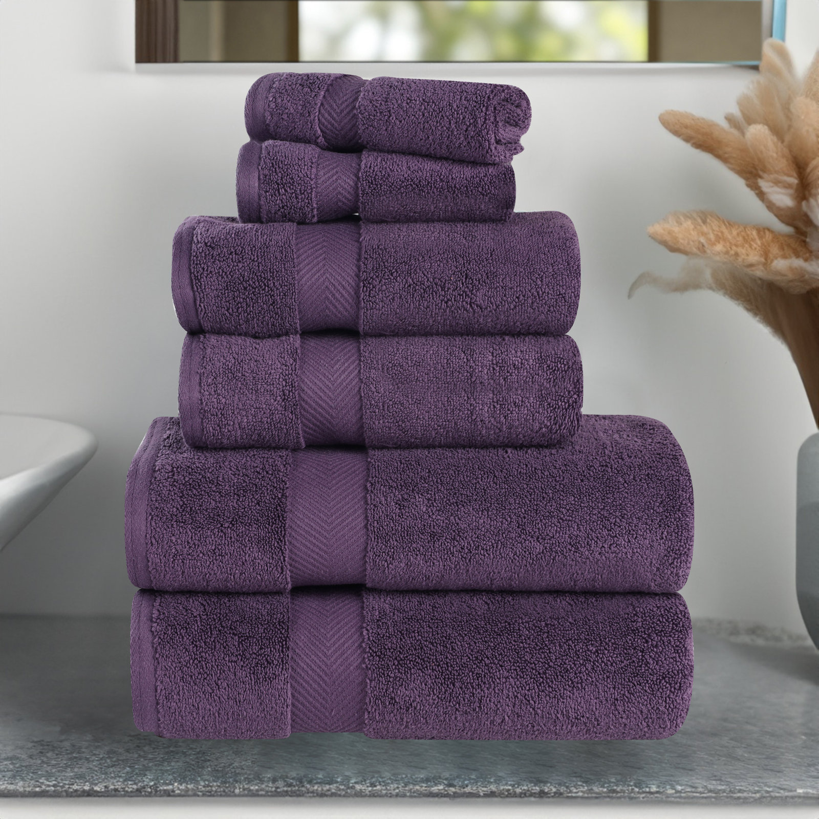Hamachi 6-Piece Cotton Towel Set, Grape Seed, 6 Piece Towel Set