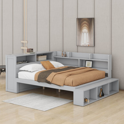 Daybed With Storage Cabinets, Shoe Rack & USB Ports, Wooden Corner Bed