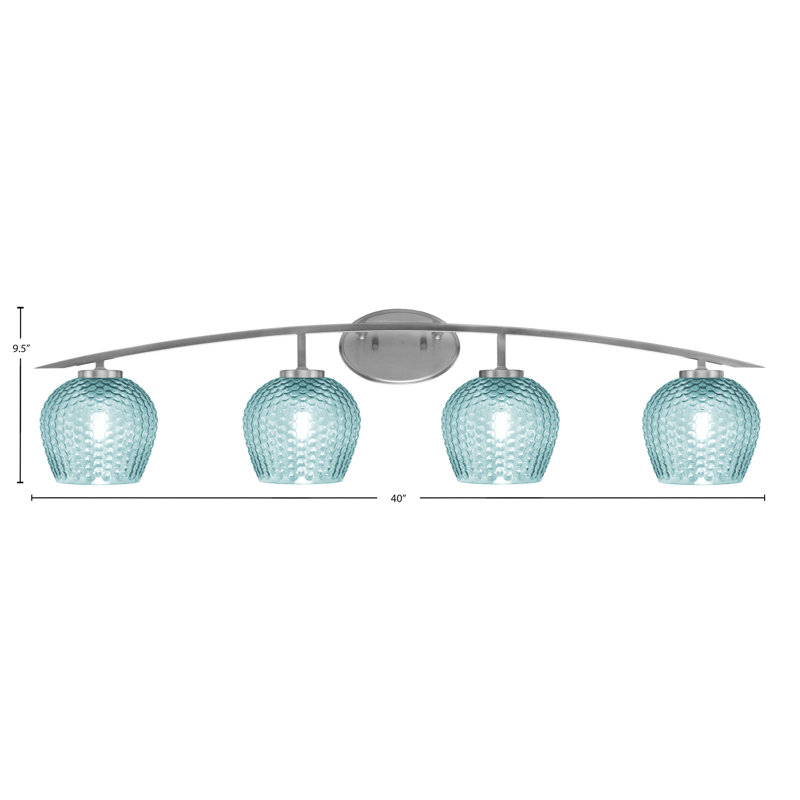 Kurve 4 Light Bath Bar With 6" Turquoise Textured Glass, Silver, 2