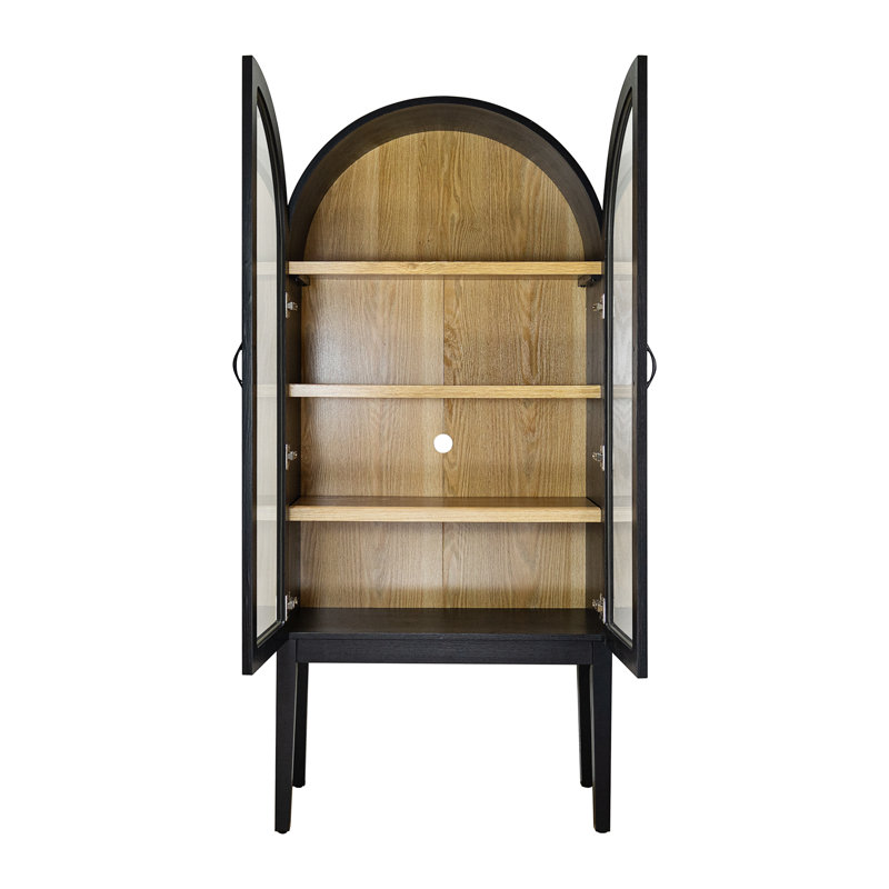 Vitrine de rangement arquée avec portes en verre trempé et tablettes réglables, armoire de cuisine, bibliothèque arquée, assemblage requis