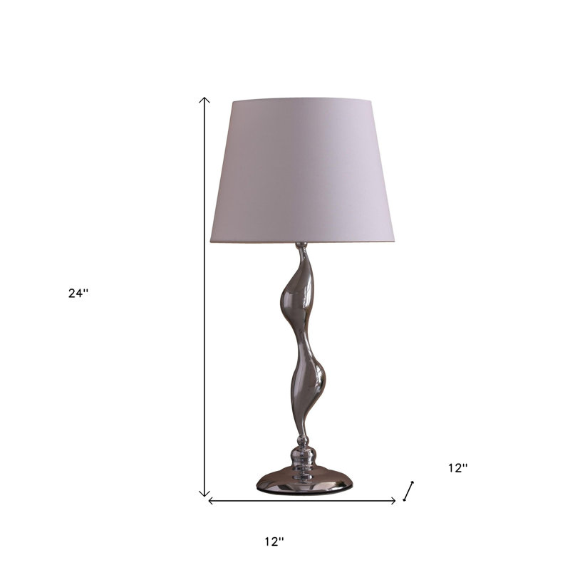 Lampe de chevet 24 po argentée avec abat-jour empire blanc