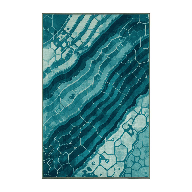 Machine Washable Parrilla Rice Paddy Global Inspired Geometric Rug in Green – SageGreen Binding, 7x9