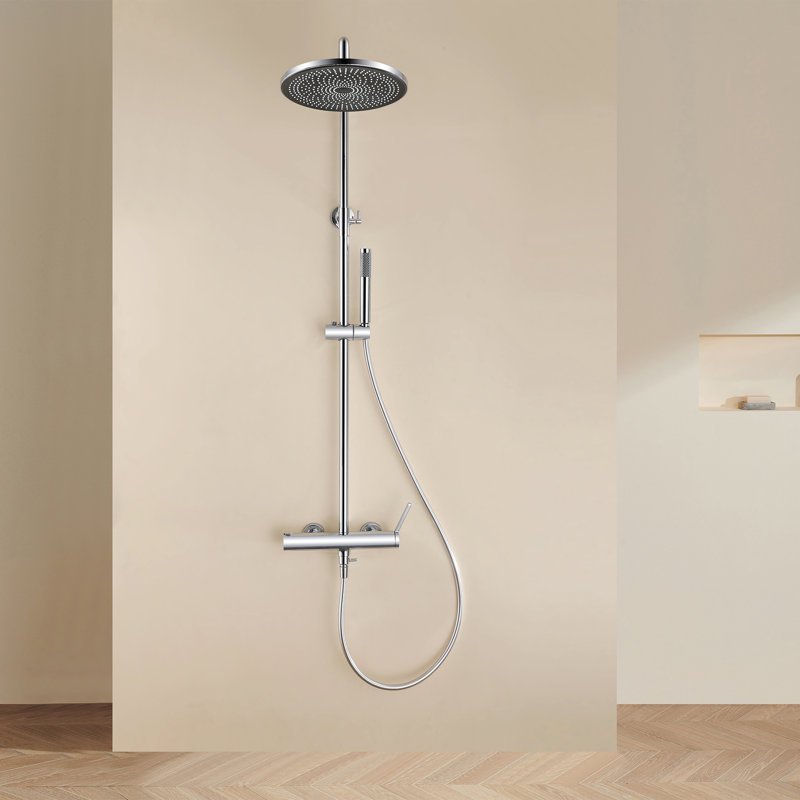 Modern 10" Wall Mounted Exposed Rainfall Shower System with Height Adjustable Handheld Shower and Rotatable Shower Head