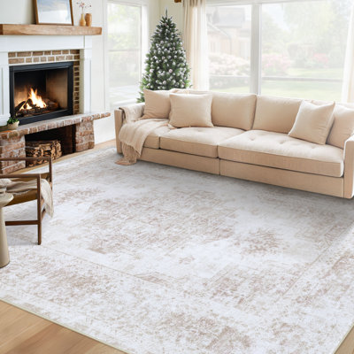 Vintage Distressed Medallion Machine Washable Area Rug