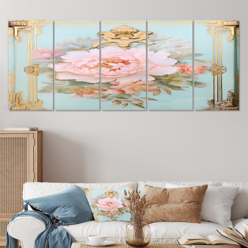 Baer - pivoine, art mural 5 pièces, H 32 po x l 80 po