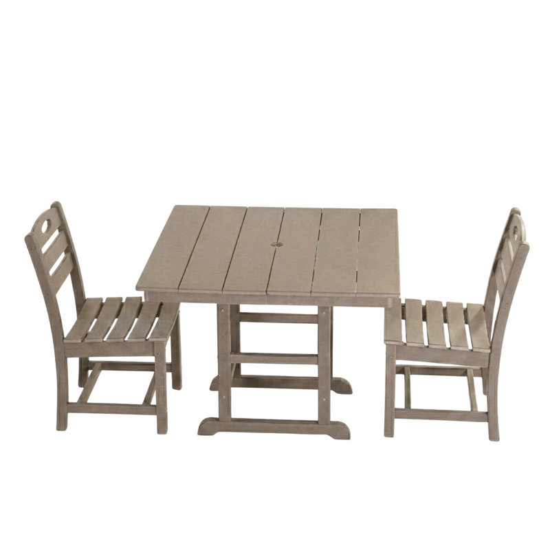 Ensemble bistro 3 pièces toutes saisons en bois antique Hdpe, Bois antique
