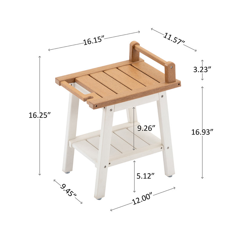 Natilea High-Density Polyethylene (HDPE) Shower Bench, 20" H x 16" W x 12" D, Brown/White
