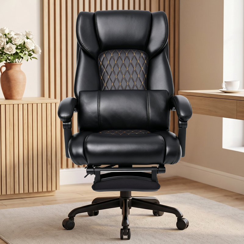 Fauteuil de direction chauffant avec repose-pieds, Noir