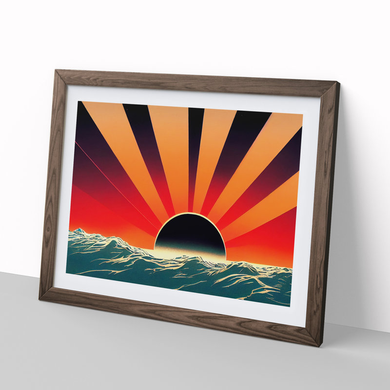 Mesmerising Seascape At Sunset Abstract 1 Piece Single Picture Frame Wall Art, 46cm H x 64cm W x 2cm D, Walnut Framed