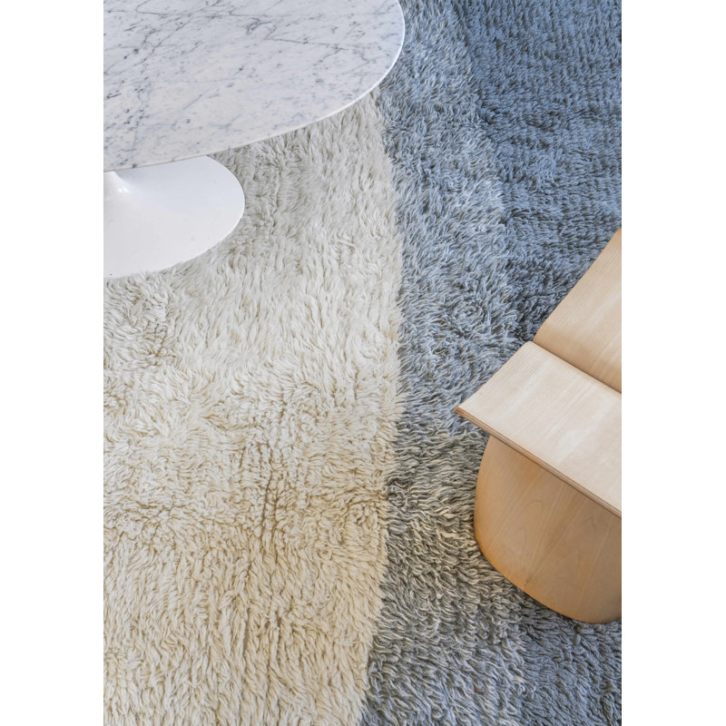 Free Your Soul Wool Striped Area Rug in White/Gray, Rectangle 4'7" x 6'7"