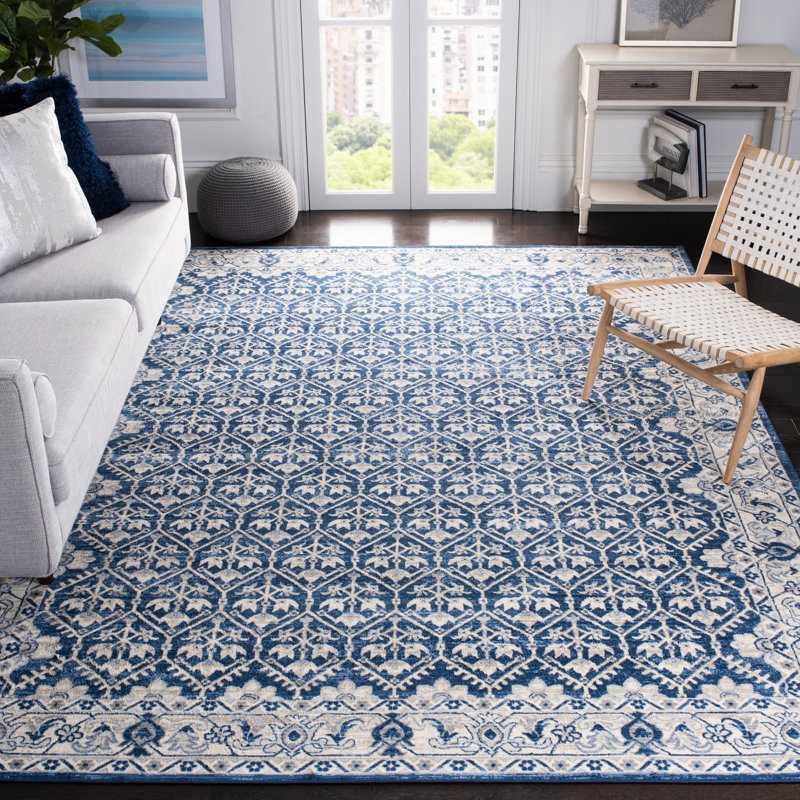 Asucena Oriental Navy/Light Gray Area Rug, Rectangle 8' x 10'