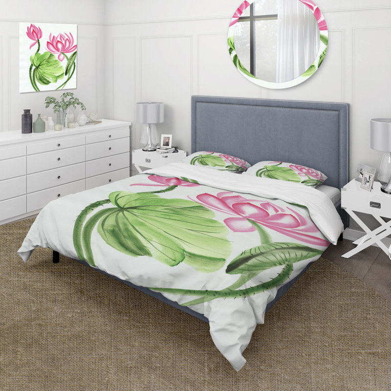Lotus et la libellule II - Ensemble de housse de couette traditionnel - Microfibre de polyester