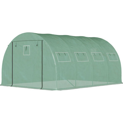 Grande serre en acier de 13 pi x 10 pi 6,5 pi, structure en acier galvanisé, 2 portes à fermeture à glissière et 10 fenêtres en maille, facilite l'entretien des plantes, acier de tunnel, améliore la productivité,