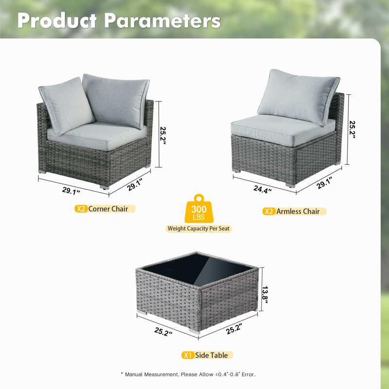 Anuksha 107.08'' Wide Straight Powder Coated Steel Patio Sectional with Cushions, Gray