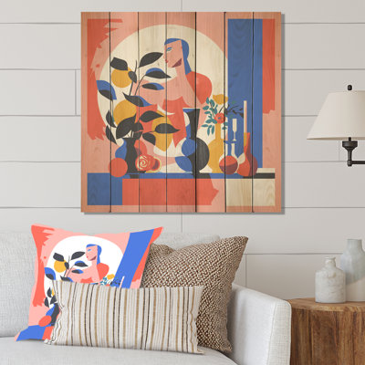 Henri Matisse Style Boho Flower Bouquet VI - Boho Pottery On Wood Print