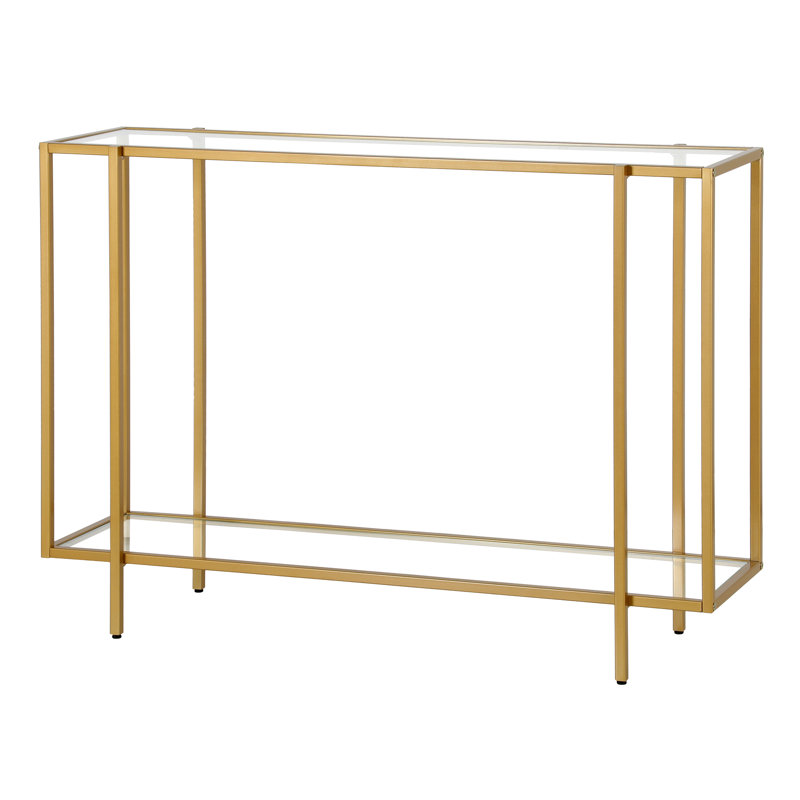 Ismir Glass Top Console Table, Brushed Brass