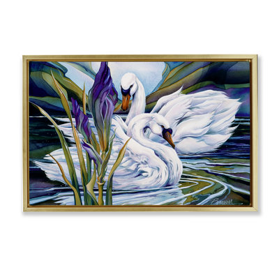 Swans with Abstract Pond Ripples Floating Frame, design by Jody Bergsma