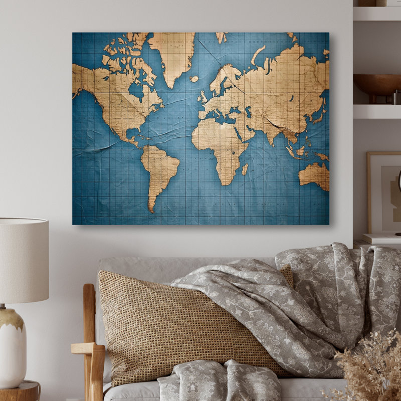 Ancienne carte du monde vii - Art mural en métal carte du monde, H 12 po x l 20 po x P 1 po