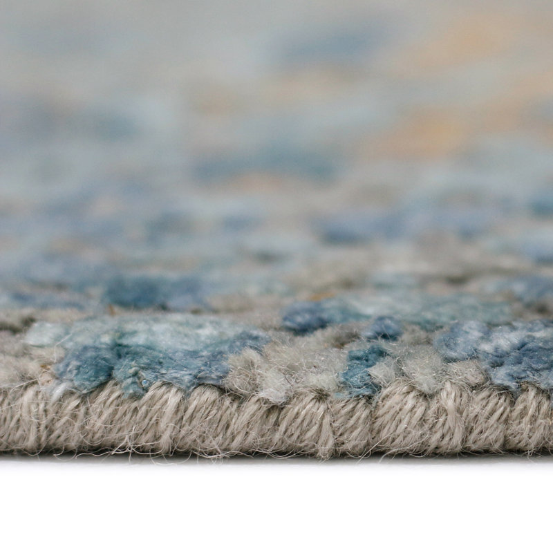 Annastaziah Abstract Handmade Hand-Knotted Indoor Use Only Area Rug in Gray/Blue/Yellow, Rectangle 2' x 3'