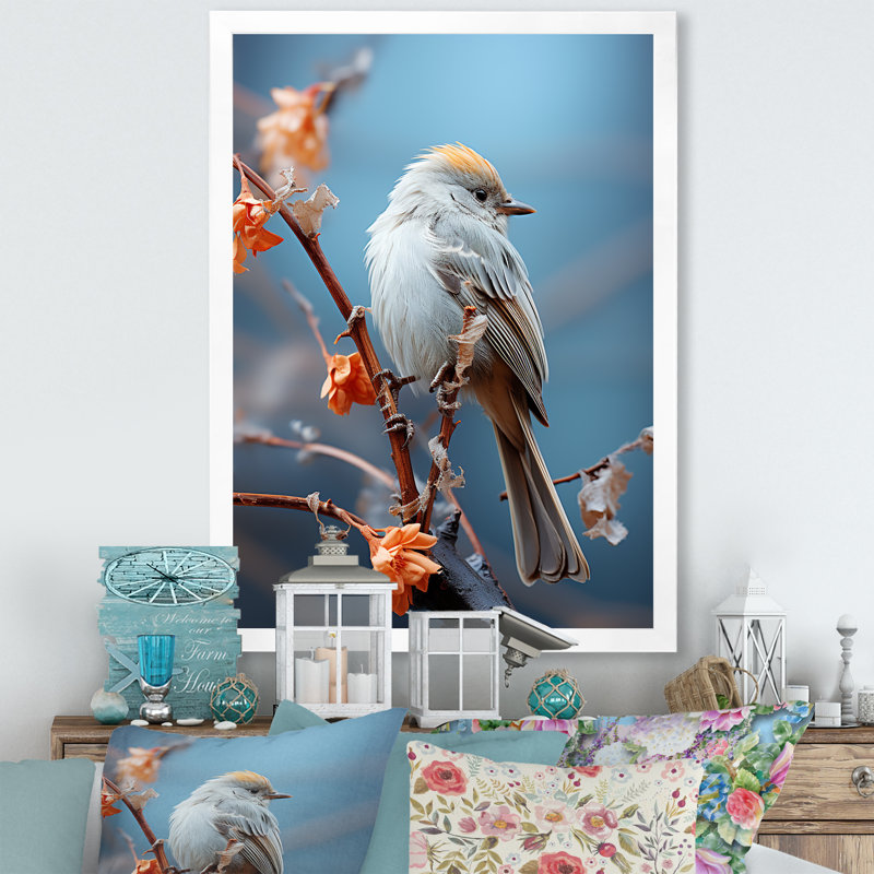 «Bird Ethereal Roost I» sur toile, Cadre simple blanc, H 40 po x l 30 po x P 1,5 po
