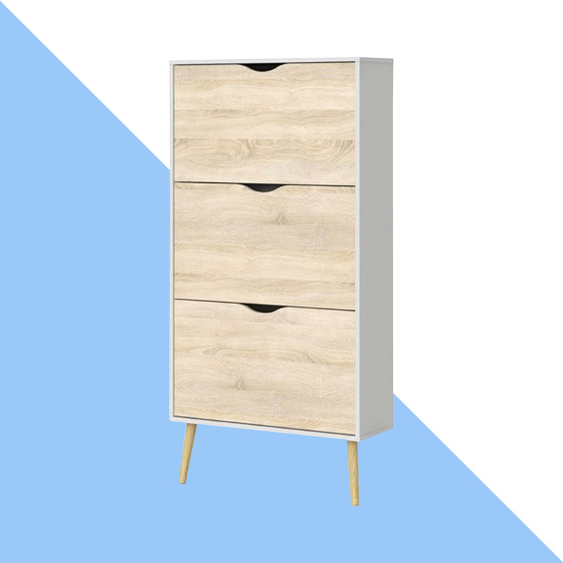 Myrasol 18 Pair Shoe Storage Cabinet, White/Light Yellow