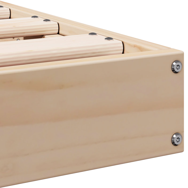 Floor Bed Frame Solid Pine Wood, 140 x 220cm, Natural