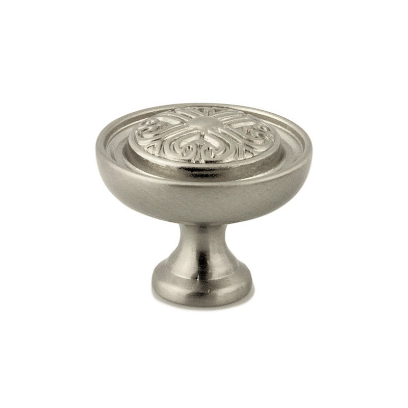 (5 Pack) 1-3/16 inch Baroque Scroll Work Knob Brushed Satin Nickel