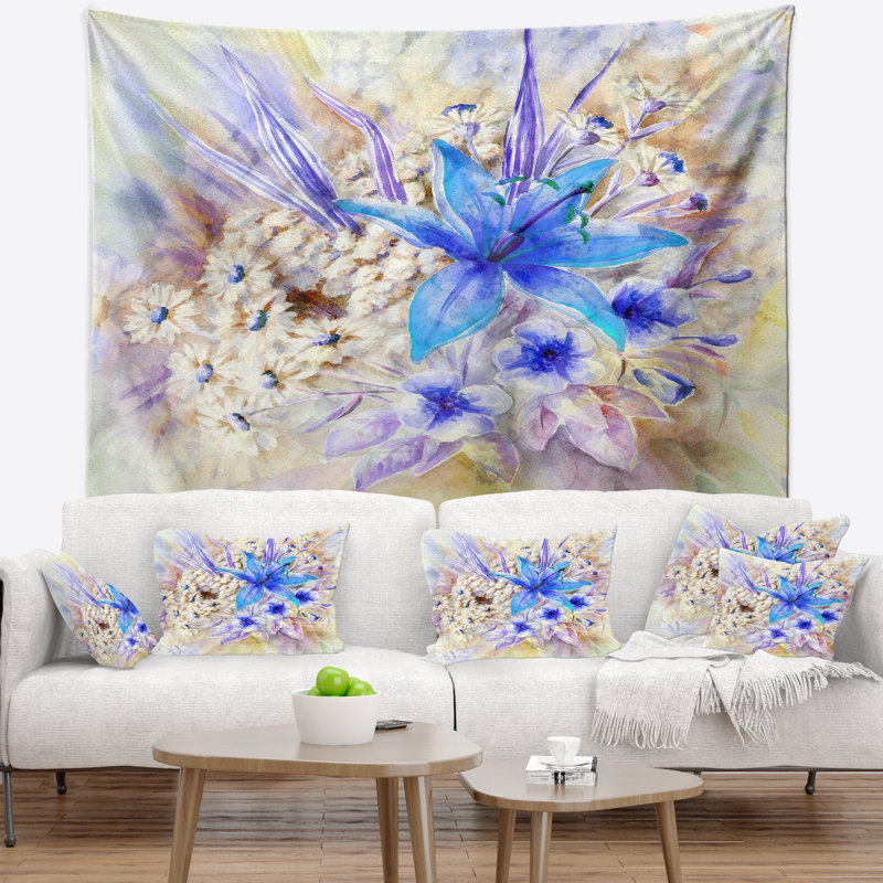 Fleurs feuilles aquarelle art tapisserie Floral, H 32 po x l 39 po