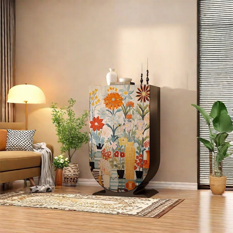 Armoire de rangement avec cadre en noyer et plateau large