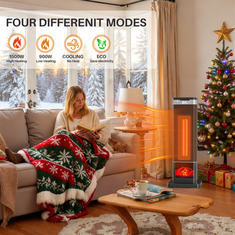 24" Portable Electric Space Heater With Remote, Thermostat & 3 Light Modes, 60° Oscillation, 12H Timer For Indoor Use, Black