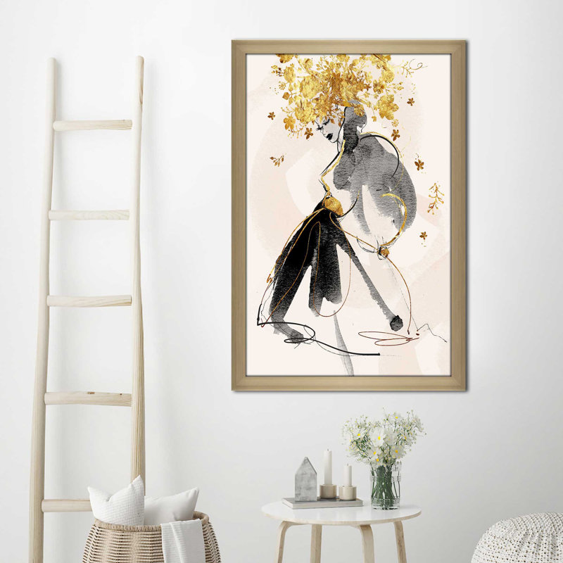 Gold Flower Girl 1 (Vertical) par By Jodi - impression, H 27,5 po x l 21,5 po x P 0,75 po, Encadrement champagne