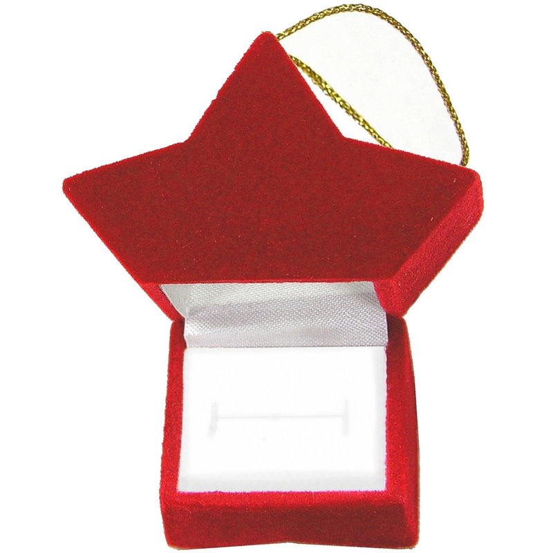 Boîte-cadeau ornement étoile de velours rouge, anneau, boucles d'oreilles
