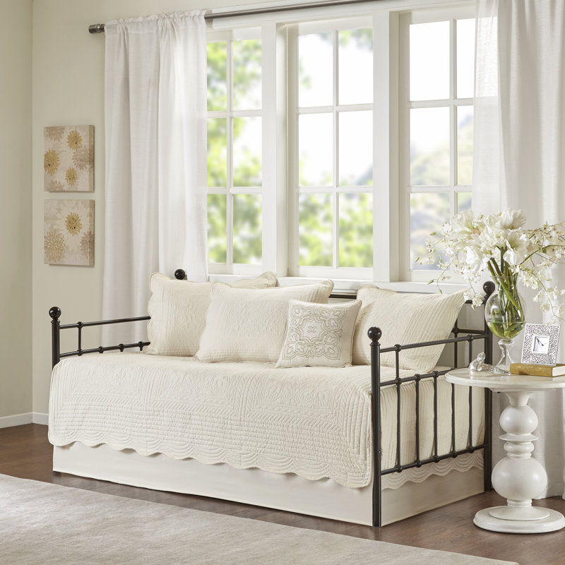 Cream Microfiber Reversible Scalloped Edge Daybed Cover Set