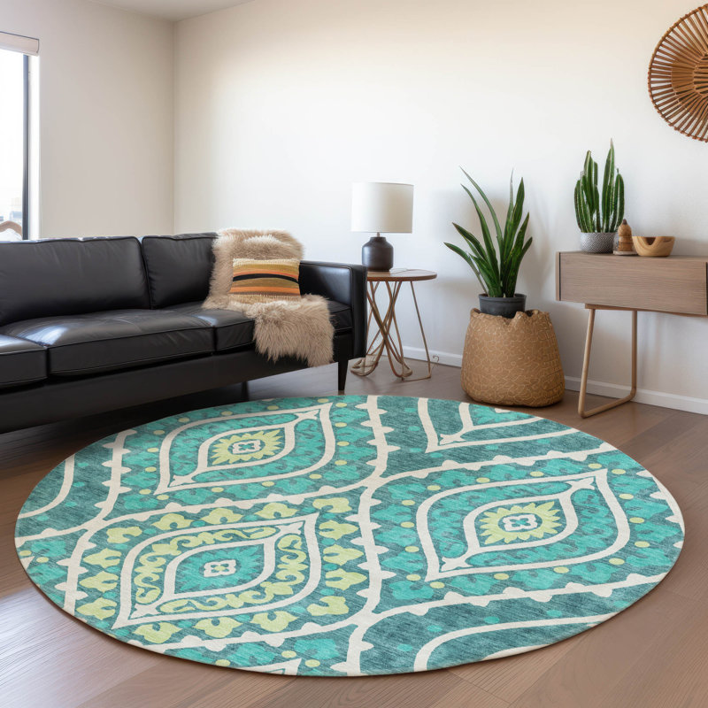Alleigh Washable Paisley Indoor / Outdoor Rug, Round 8'
