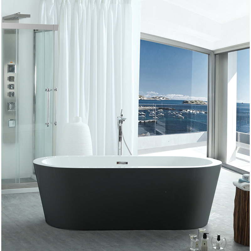 Dionysus 59'' x 29.5'' Soaking Acrylic Bathtub, Black