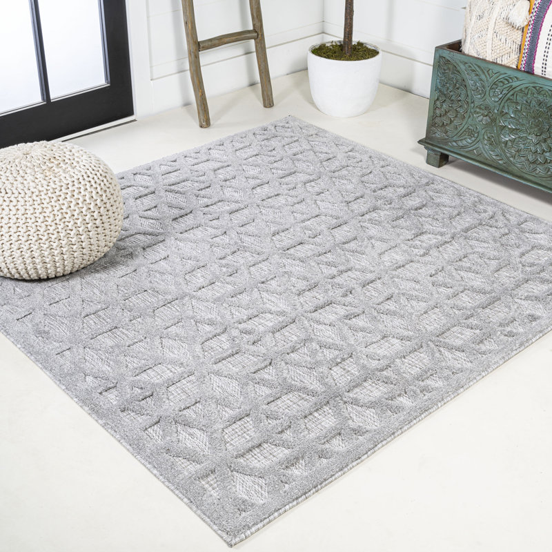 Tapis intérieur / extérieur gris clair Raeshelle, Carré 5 pi 3 po