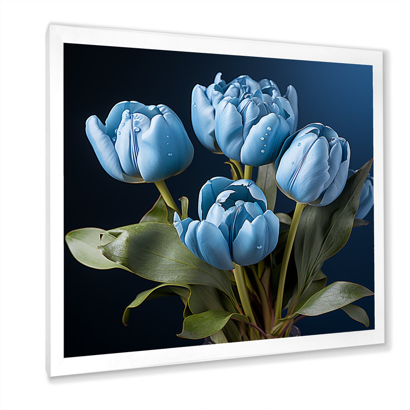 «Azure Blue Tulips Bloom III» sur toile, H 30 po x l 30 po x P 1 po, Cadre simple blanc