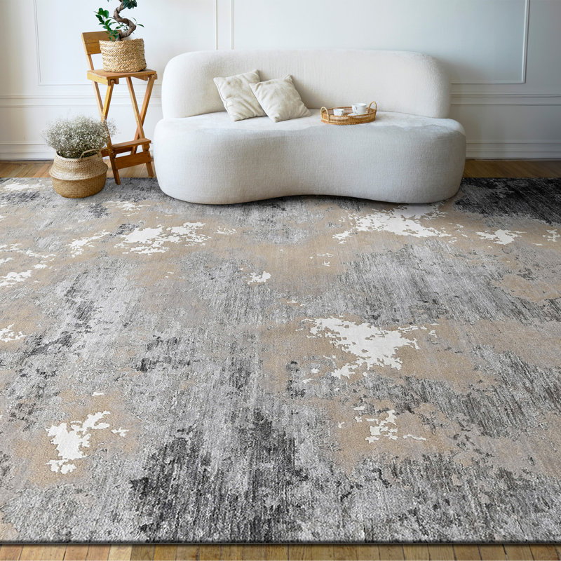 High-Quality Hand-Knotted Camel And Grey Area Rug, Rectangle 5' x 8'