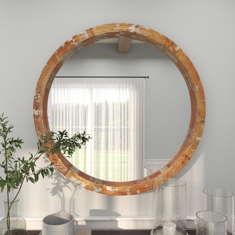 Gruver Solid Wood Circle Wall Mirror