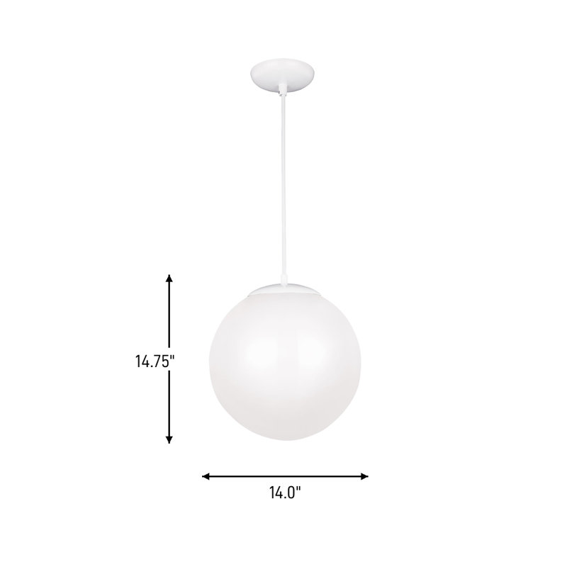 1 - Light Pendant, White, 14.75" H x 14" W x 14" D