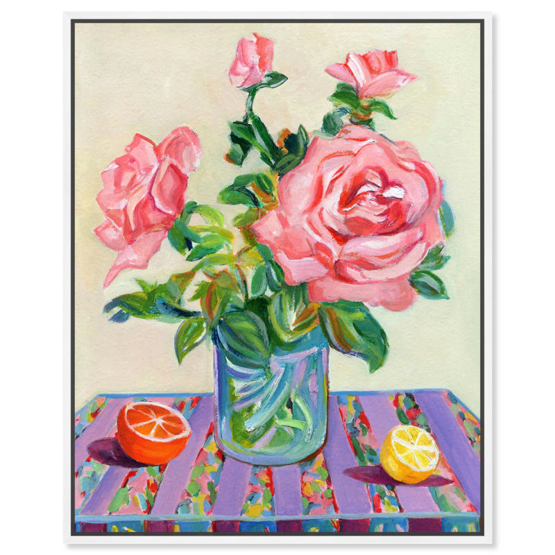 «Pink Mood», art mural boho pêche par Art Remedy, Cadre blanc, H 31 po x l 25 po