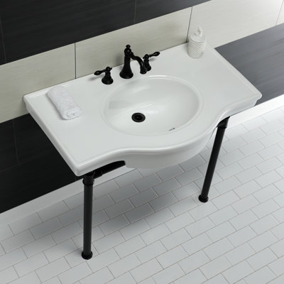 Ceramic Rectangular Console Bathroom Sink with Overflow