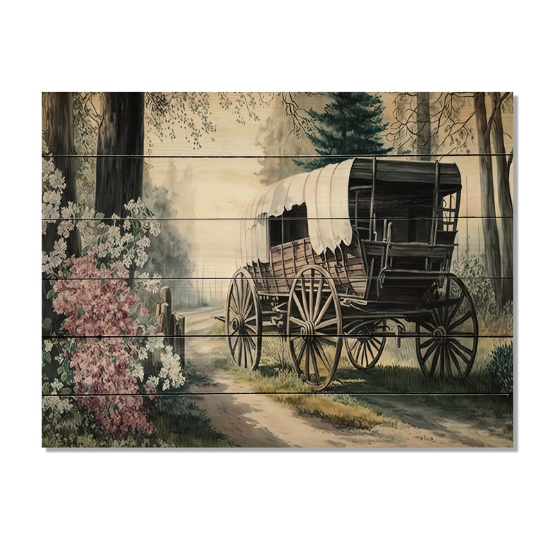 Flower Old Cottage Caravan II - impression sur bois sans cadre, H 24 po x l 32 po x P 1 po