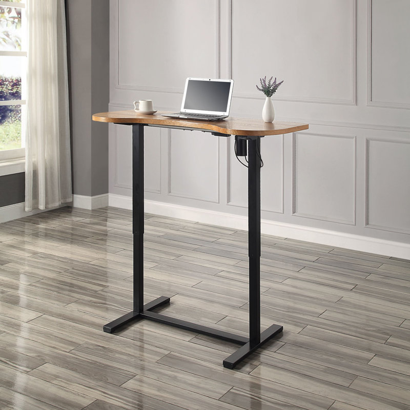 Adjustable Curved Metal Base Standing Desk, Natural
