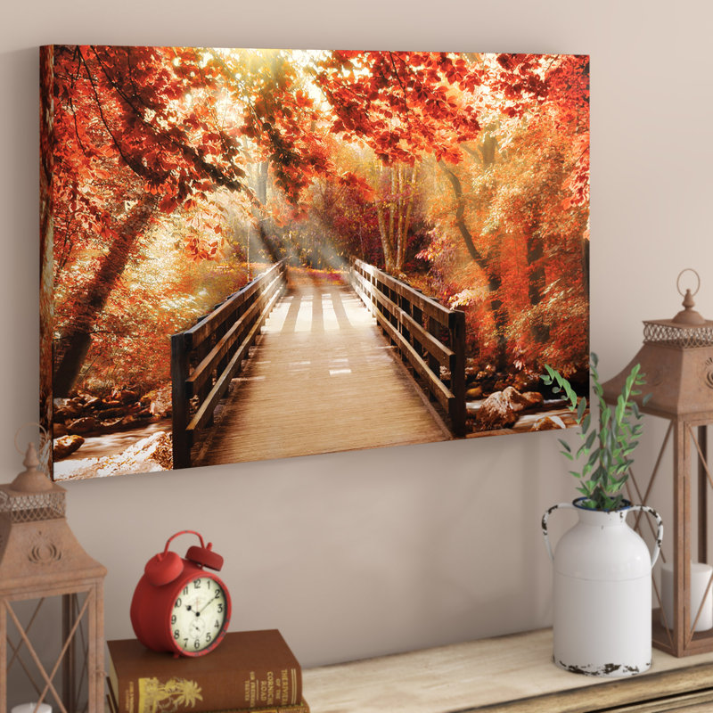 Arenda " Autumn Bridge ", 24" H x 36" W, Wrapped Canvas, No Frame